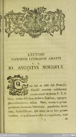 Lectori Sacrarum Literarum Amanti S.D. Io. Augustus Noesselt
