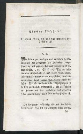 Vierter Abschnitt. Ursprung, Befugniß und Gegenstände der Arithmetik.