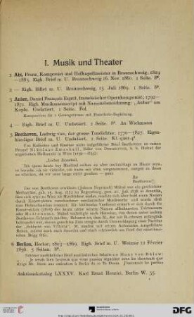 I. Musik und Theater (Nr. 1-189)
