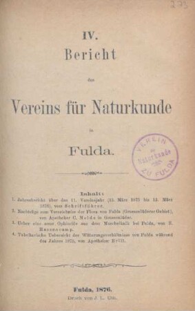 4.1875/76(1876): Bericht des Vereins für Naturkunde zu Fulda