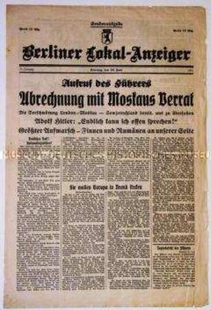 Sonderausgabe des "Berliner Lokal-Anzeigers" zum Überfall auf die Sowjetunion