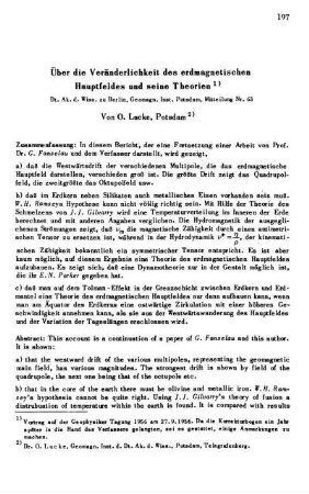 Über die Veränderlichkeit des erdmagnetischen Hauptfeldes und seine Theorien