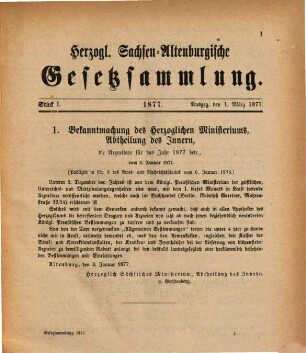 Gesetz-Sammlung für das Herzogthum Sachsen-Altenburg : auf das Jahr .... 1877