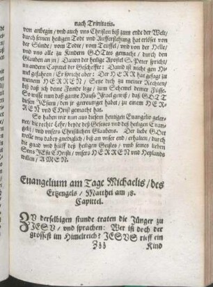 Euangelium am Tage Michaelis/ des Ertzengels/ Matthei am 18. Capittel.