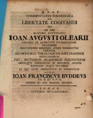 Commentatio Theologica De Libertate Cogitandi