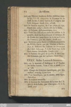 XXXV. Belles Lettres & Sciences.