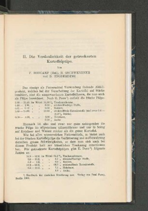 II. Verdaulichkeit der getrockneten Kartoffelpülpe.