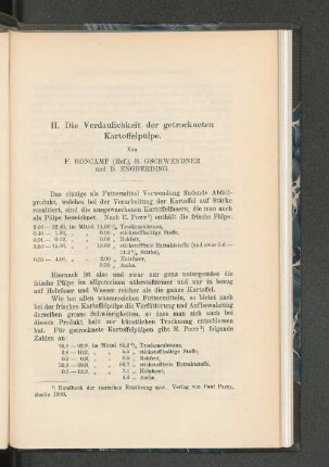 II. Verdaulichkeit der getrockneten Kartoffelpülpe.