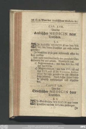 Caput LIX. Von der Griechischen Medicin derer Teutschen.