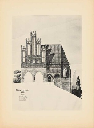 Stadttor mit Kapelle: Ansicht 1:33,3, Grundriss (aus: Drucke von Seminararbeiten der Königlich Technischen Hochschule Berlin, Bd. III)