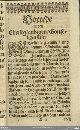 Vorrede an den Christglaubigen, Gottseligen Leser