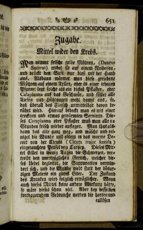 Zugabe. Mittel wider den Krebs.