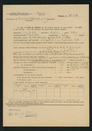 Antrag auf Erlass der Gebühren 25.4.1948