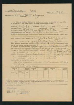 Antrag auf Erlass der Gebühren 25.4.1948