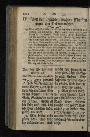 IV. Von den Pflichten wahrer Christen gegen ihre Nebenmenschen.