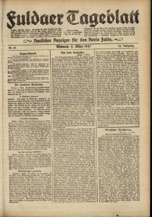 Ausgabe vom Mittwoch, den 02. März 1921.