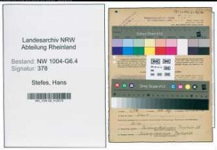 Entnazifizierung Hans Stefes , geb. 28.01.1913 (Maschinist)
