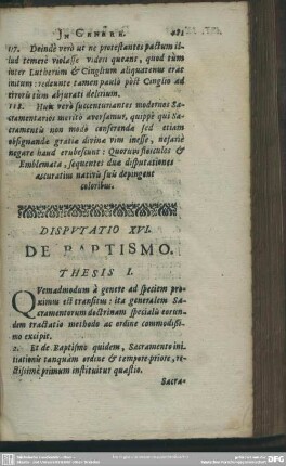 Disputatio XVI. De Baptismo