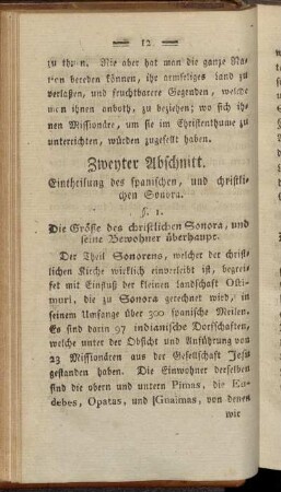 Zweyter Abschnitt. Eintheilung des spanischen, und christlichen Sonora