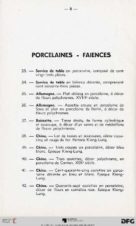 Porcelaines - Faiences (Nr. 33-53)