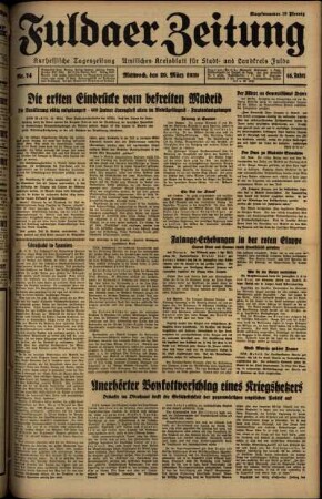 Ausgabe vom Mittwoch, den 29. März 1939.
