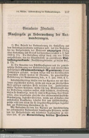 Vierzehnter Abschnitt. Maaßregeln zu Ueberwachung der Auswanderungen