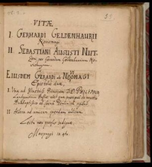 [Gerhard Geldenhauer:] Vitae I. Gerhardi Geldenhaurii. II. Sebastiani Augusti Nutzeni III. Epistolae duae ...