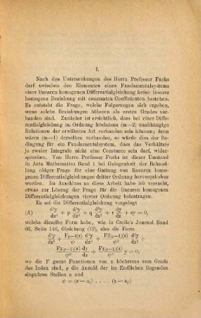 Untersuchung linearer, homogener Differentialgleichungen deren Integrale nur einer homogenen Relation höheren als ersten Grades genügen