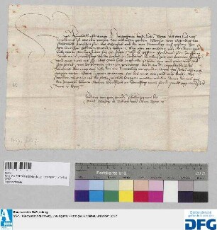 Herzog Ludwig IX. von Bayern-Landshut nacht dem Pfalzgrafen Friedrich Mitteilung über einen Tag zu Landshut in der Streitsache des Hanns vom Degenberg und Lorenz Schürstab mit der Stadt Nürnberg.
