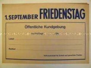 Blanko-Maueranschlag für Kundgebungs-Ankündigungen zum Friedenstag