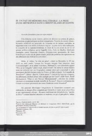 III. Un Fait De Mémoire Inaltérable: La Prise D'Une Métropole Dans L'Orient Islamo-Byzantin