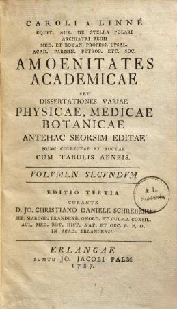 Caroli a Linné Equit. aur. de Stella polari ... Amoenitates Academicae Seu Dissertationes Variae Physicae, Medicae, Botanicae : Antehac Seorsim Editae ; Nunc Collectae Et Auctae ; Cum Tabulis Aeneis, 2