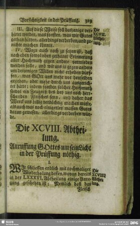 Die XCVIII. Abtheilung. Anruffung Gottes um sein Licht in der Prüffung nöthig