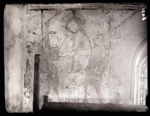 spätgotische Kapelle St. Peter; Wandgämelde vor der Restaurierung, Geiselung, um 1300