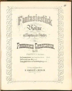 Fantasiestück : für Violine mit Begl. d. Orchesters ; op. 33