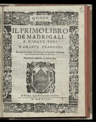 Amante Franzoni: Il primo libro de madrigali a cinque voci ... Quinto
