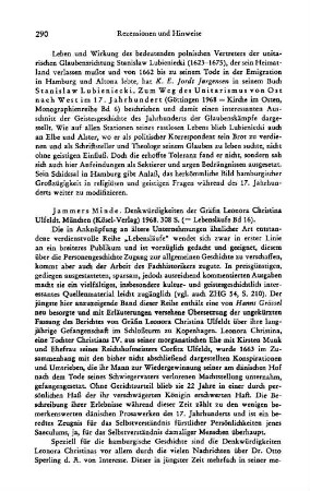 Ulfeldt, Eleonora Christina :: Jammers Minde, Denkwürdigkeiten der Gräfin Leonora Christina Ulfeldt, (Lebensläufe, 16) : München, Kösel, 1968