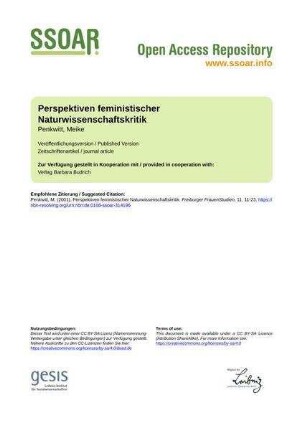 Perspektiven feministischer Naturwissenschaftskritik