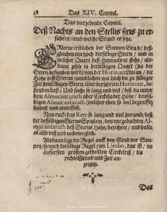 Das vierzehende Capitel. Deß Nachts an den Stellis firis zu erfahren/ umb welche Stund es seye.