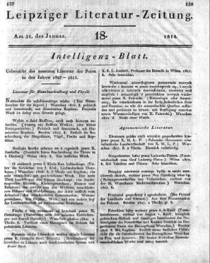 1815-01-21 : 18. Stück [Intelligenz-Blatt]