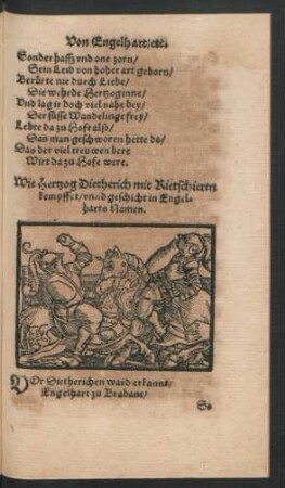 Wie Hertzog Dietherich mit Rietschieren kempffet/ unnd geschicht in Engelharts Namen.