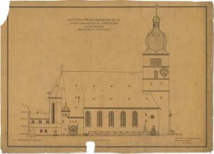 Bestelmeyer, German; Nürnberg (Bayern); Ev. Friedenskirche St. Johannes - Mappe 2: Ansicht von Süden