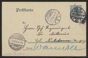 Schreiben an Hermann Muthesius (Postkarte)