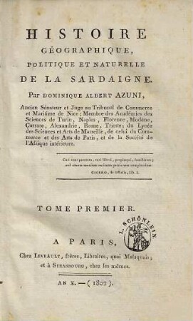Histoire Géographique, Politique Et Naturelle De La Sardaigne, Tome Premier