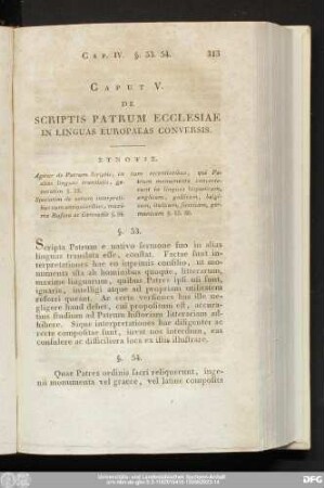 Caput V. De Scriptis Patrum Ecclesiae In Linguas Europaeas Conversis.