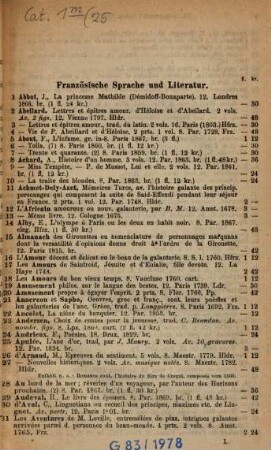 Katalog der Buch- und Antiquariats-Handlung von Theodor Ackermann, Promenadeplatz 10 in München, 25. Französische Sprache und Literatur