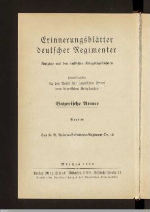 Das K. B. Reserve-Infanterie-Regiment Nr. 18 : nach den amtlichen Kriegstagebüchern