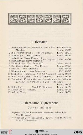 I. Gemälde (Nr. 1-15)