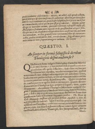 Quaestio I. An semper in forma syllogistica de rebus Theologicis desputandum sit?