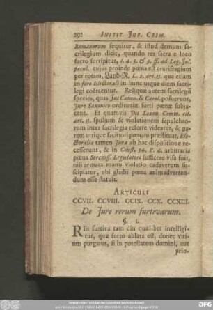 Articuli CCVII. CCVIII. CCIX. CCX. CCXIII. De Iure rerum furtivarum.